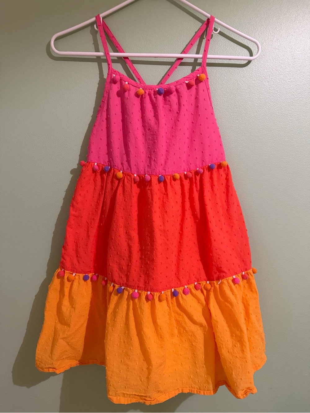 Tommy Bahama Colorblock Pom-Pom Tiered Girls' Sundress Girls 10